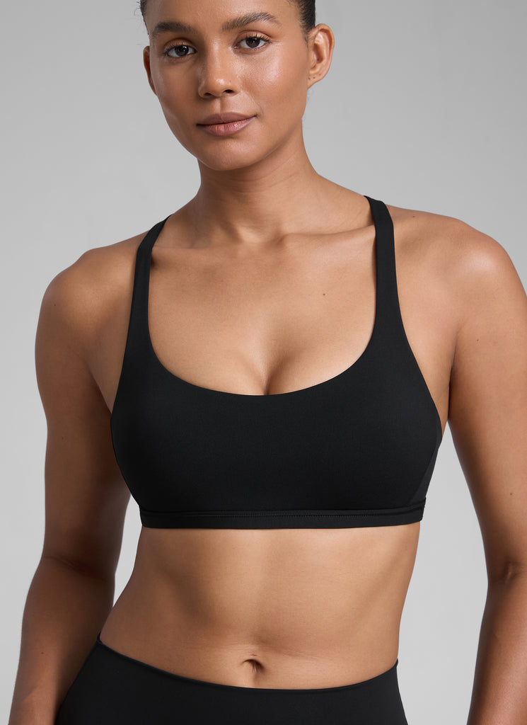 CRZ YOGA Women's Yoga Train Light Support Nakedfeel Strappy Bra Black