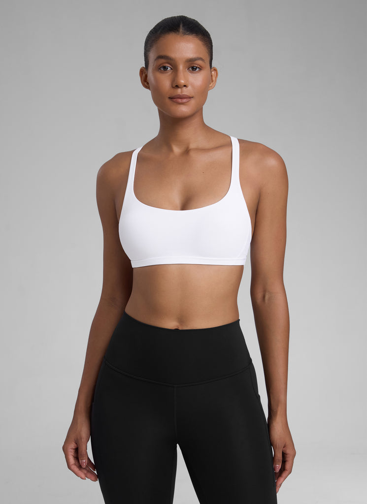 CRZ YOGA Women's Yoga Train Light Support Nakedfeel Strappy Bra White