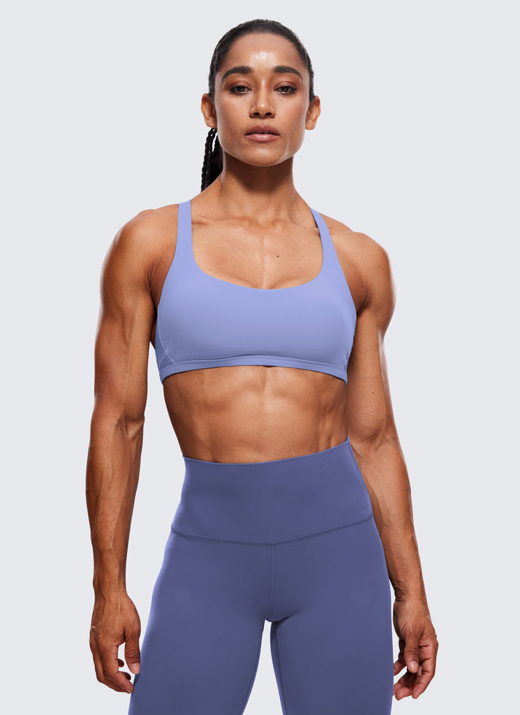 CRZ YOGA Women's Yoga Train Light Support Nakedfeel Strappy Bra Crimson