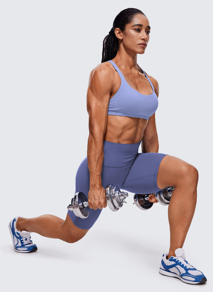 CRZ YOGA Women's Yoga Train Light Support Nakedfeel Strappy Bra Periwinkle Purple