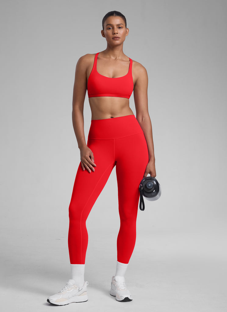 CRZ YOGA Women's Yoga Train Light Support Nakedfeel Strappy Bra Deep Red