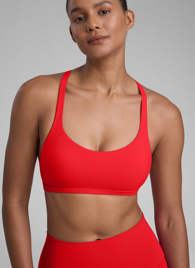 CRZ YOGA Women's Yoga Train Light Support Nakedfeel Strappy Bra Deep Red