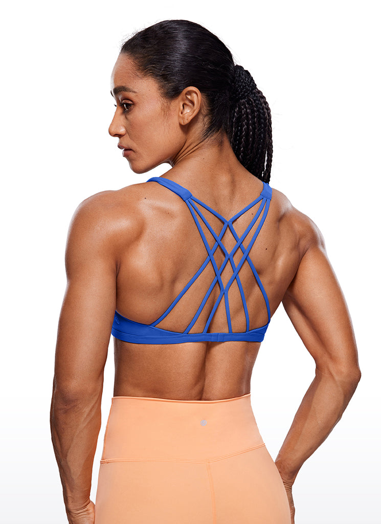 CRZ YOGA Women's Yoga Train Light Support Nakedfeel Strappy Bra Waves Blue