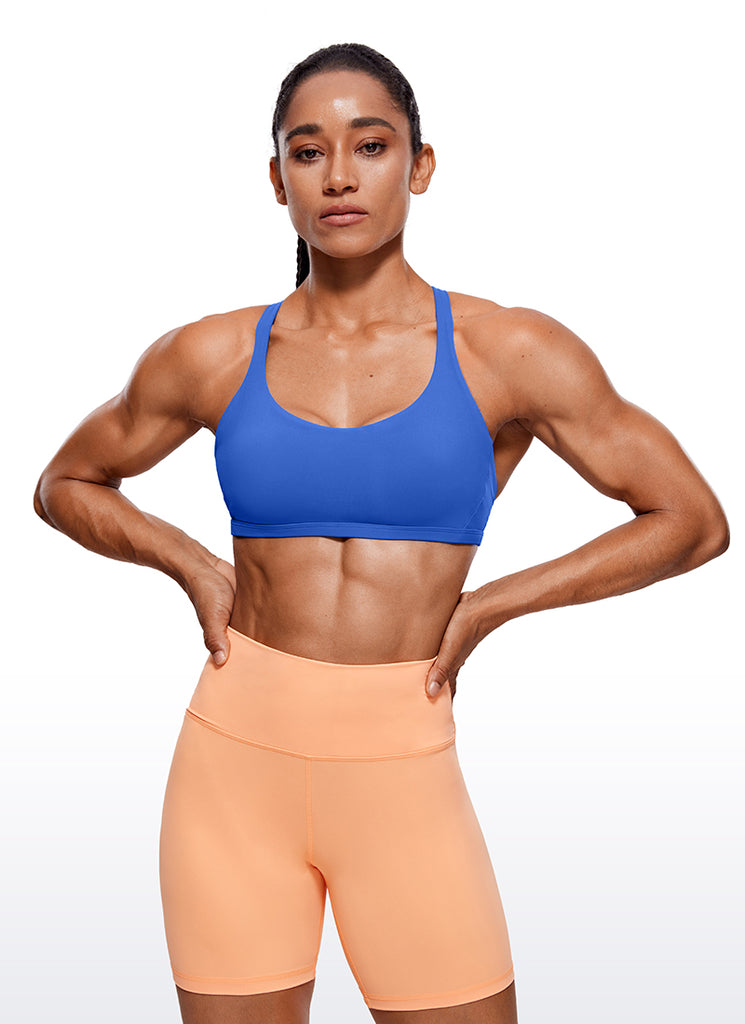 CRZ YOGA Women's Yoga Train Light Support Nakedfeel Strappy Bra Waves Blue