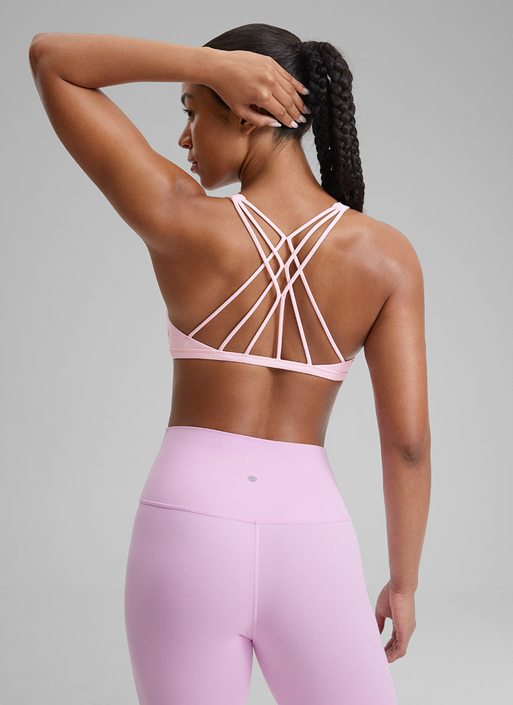 CRZ YOGA Women's Yoga Train Light Support Nakedfeel Strappy Bra Strawberry Pink