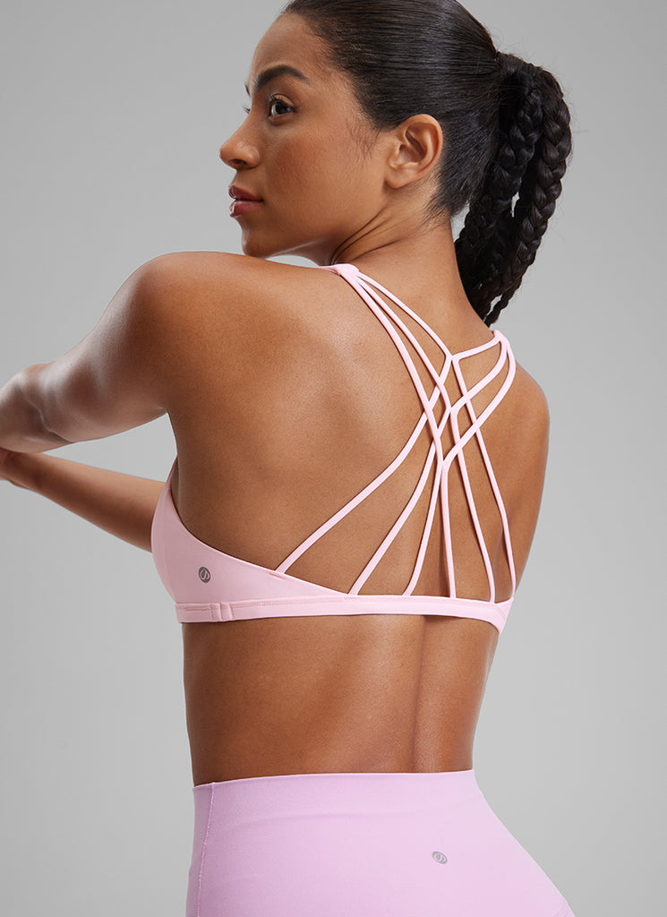 CRZ YOGA Women's Yoga Train Light Support Nakedfeel Strappy Bra Strawberry Pink
