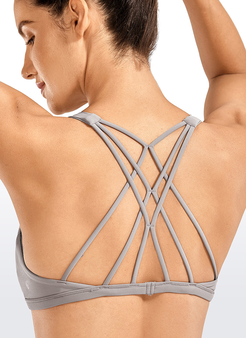 CRZ YOGA Women's Yoga Train Light Support Nakedfeel Strappy Bra Dark Chrome