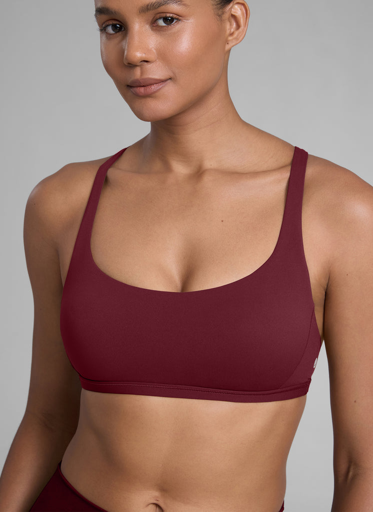 CRZ YOGA Women's Yoga Train Light Support Nakedfeel Strappy Bra Red Merlot