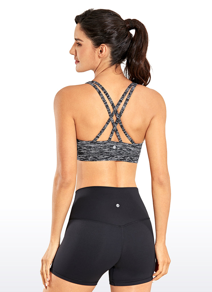 CRZ YOGA Women's Yoga Training Medium Support Nakedfeel Bra Cross Back Black And White Stripe