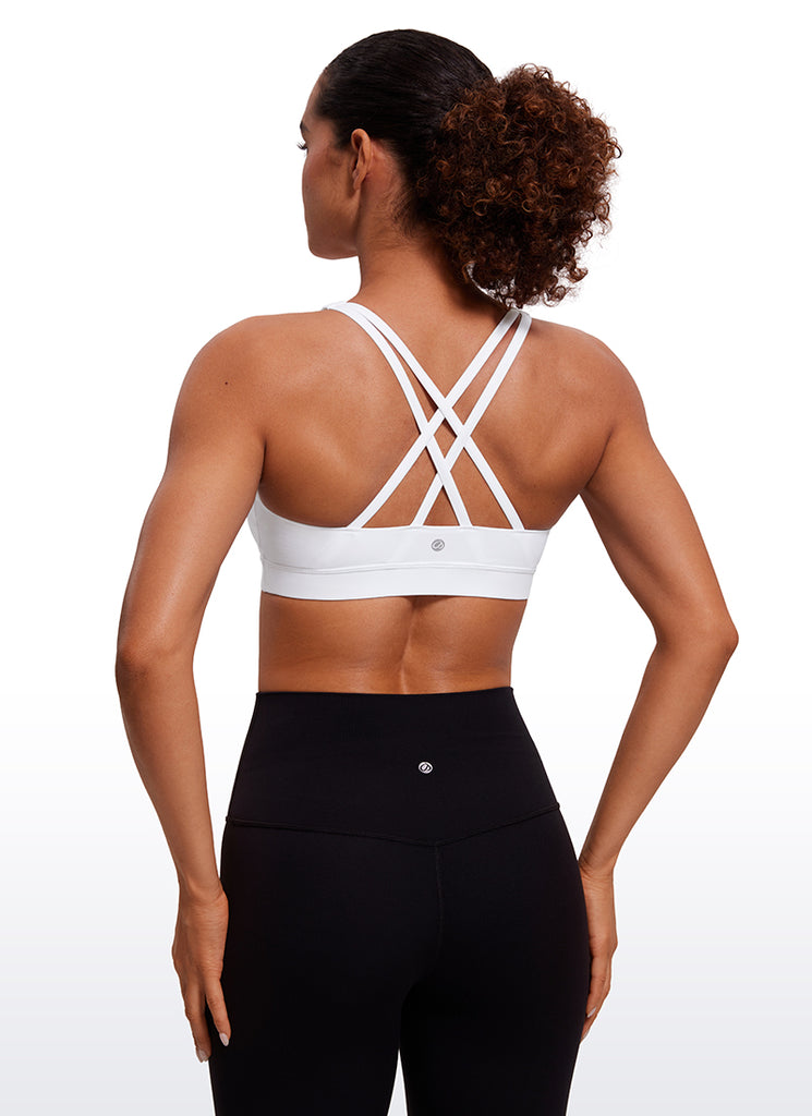 CRZ YOGA Women's Yoga Training Medium Support Nakedfeel Bra Cross Back White