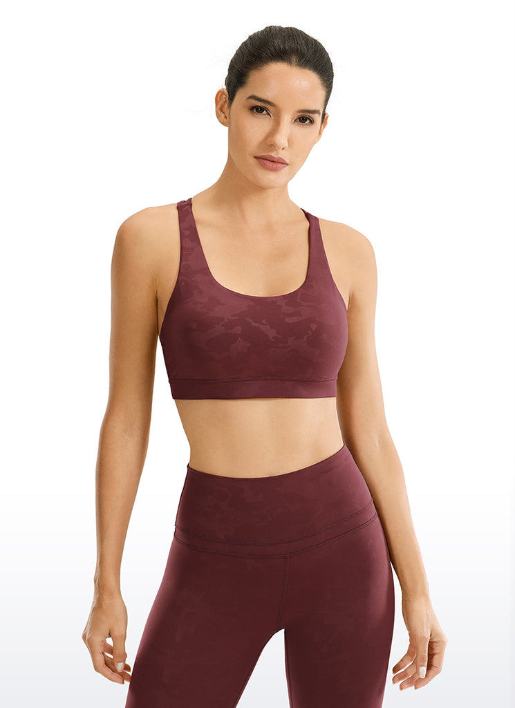 CRZ YOGA Women's Yoga Training Medium Support Nakedfeel Bra Cross Back Camouflage -Savannah
