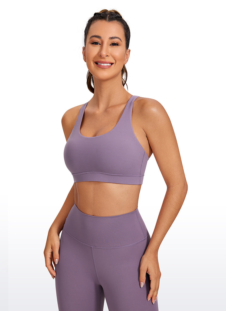 CRZ YOGA Women's Yoga Training Medium Support Nakedfeel Bra Cross Back Petrol Blue