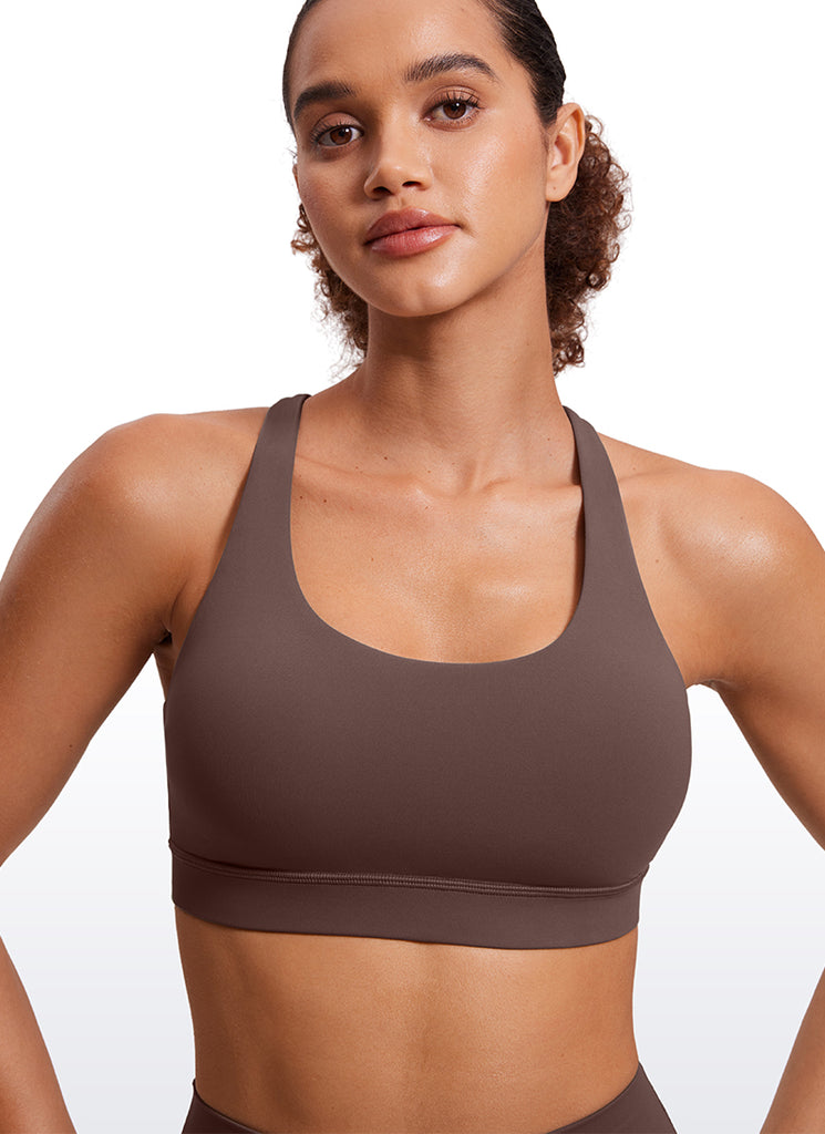 CRZ YOGA Women's Yoga Training Medium Support Nakedfeel Bra Cross Back Taupe