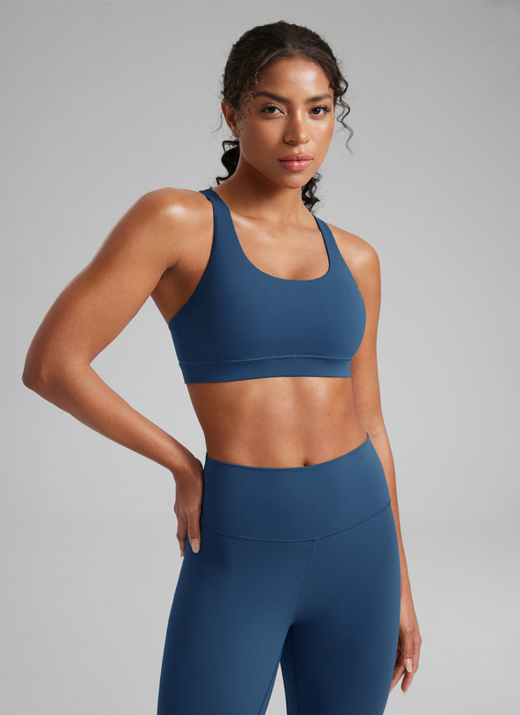 CRZ YOGA Women's Yoga Training Medium Support Nakedfeel Bra Cross Back French Navy