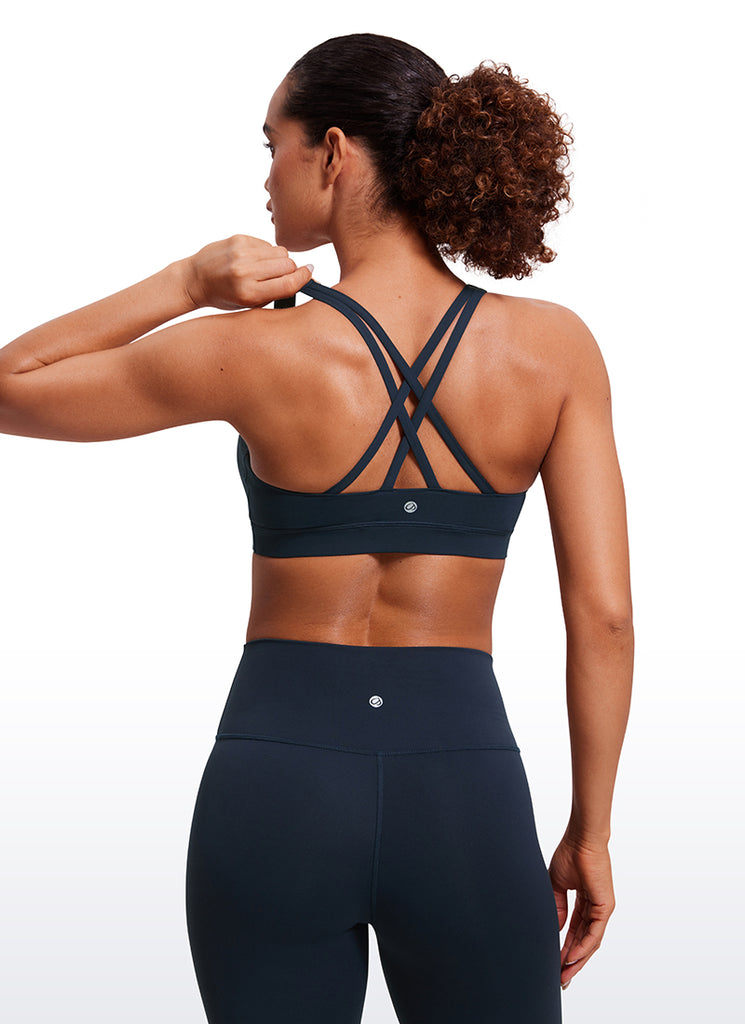 CRZ YOGA Women's Yoga Training Medium Support Nakedfeel Bra Cross Back True Navy