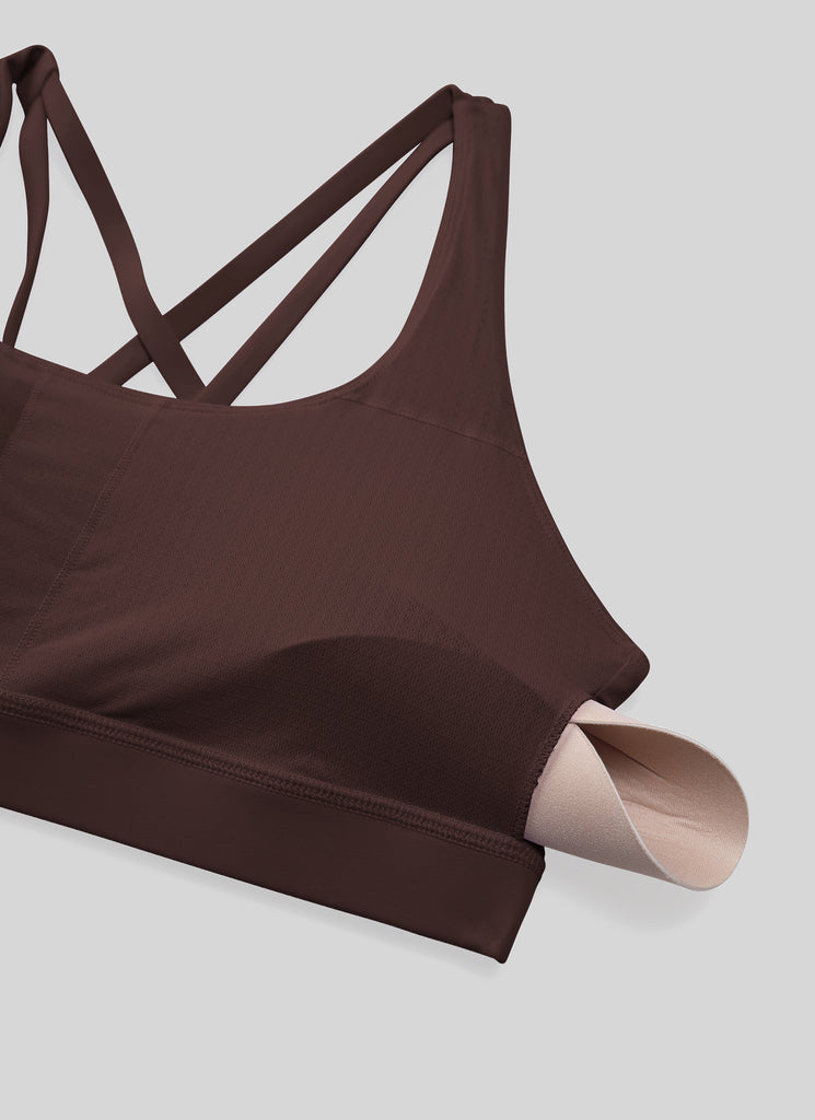 CRZ YOGA Women's Yoga Training Medium Support Nakedfeel Bra Cross Back Hot Fudge Brown