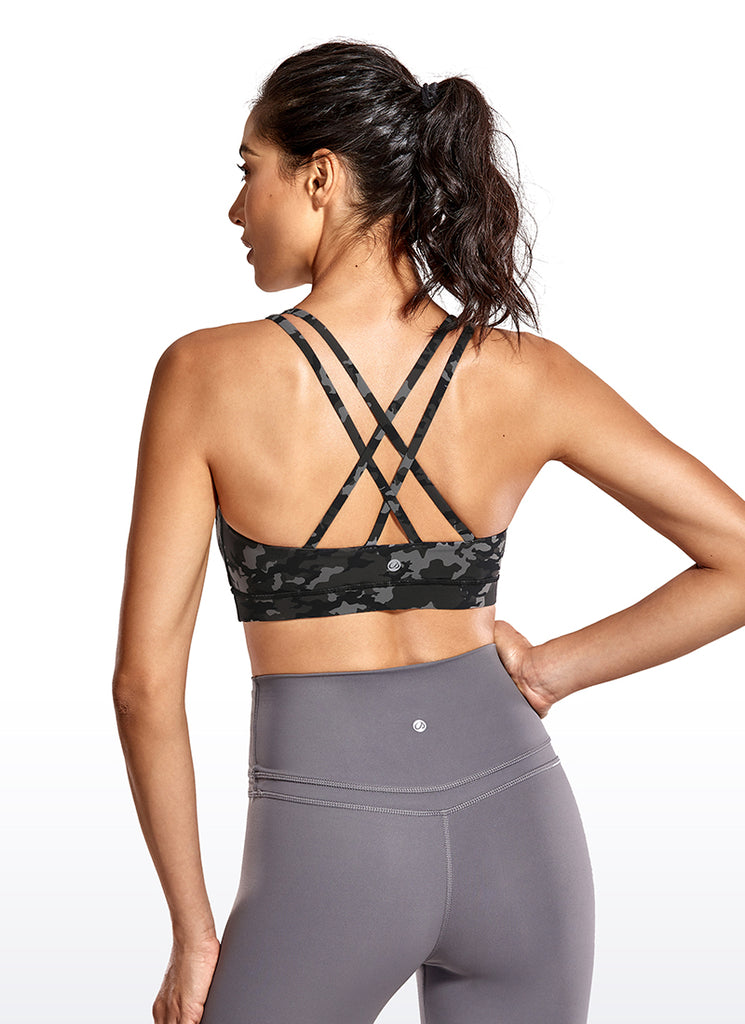 CRZ YOGA Women's Yoga Training Medium Support Nakedfeel Bra Cross Back Camo Multi 1