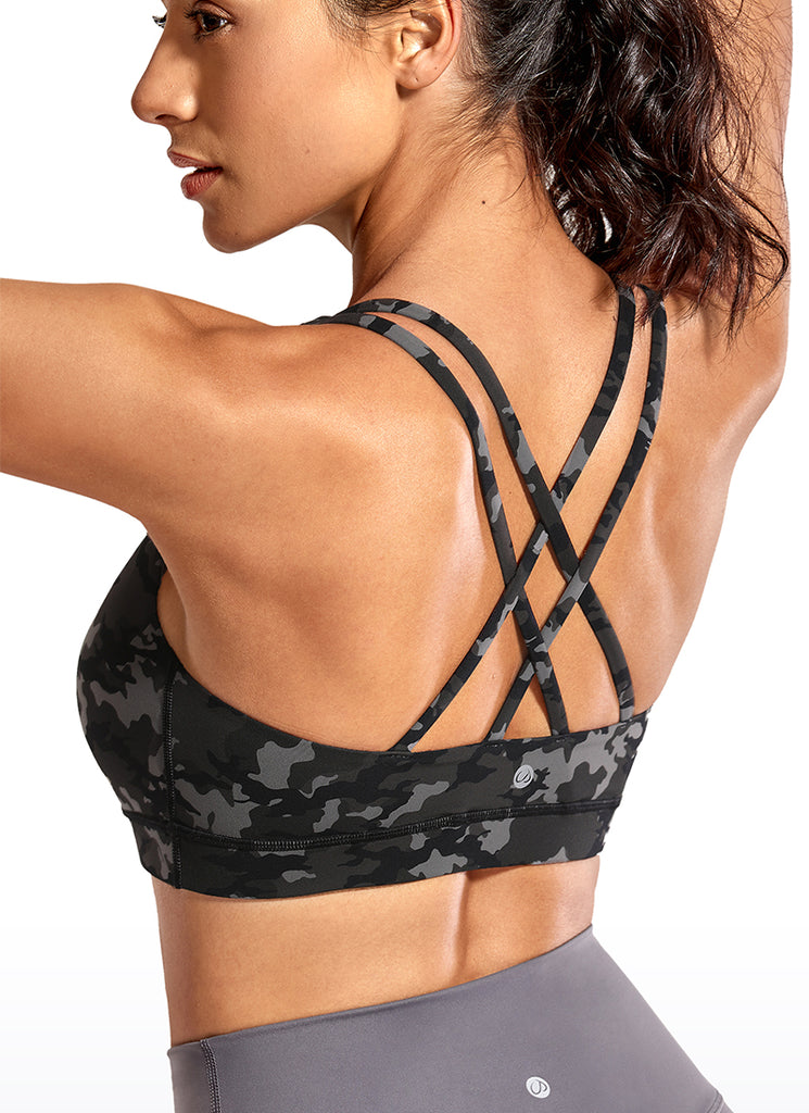 CRZ YOGA Women's Yoga Training Medium Support Nakedfeel Bra Cross Back Camo Multi 1