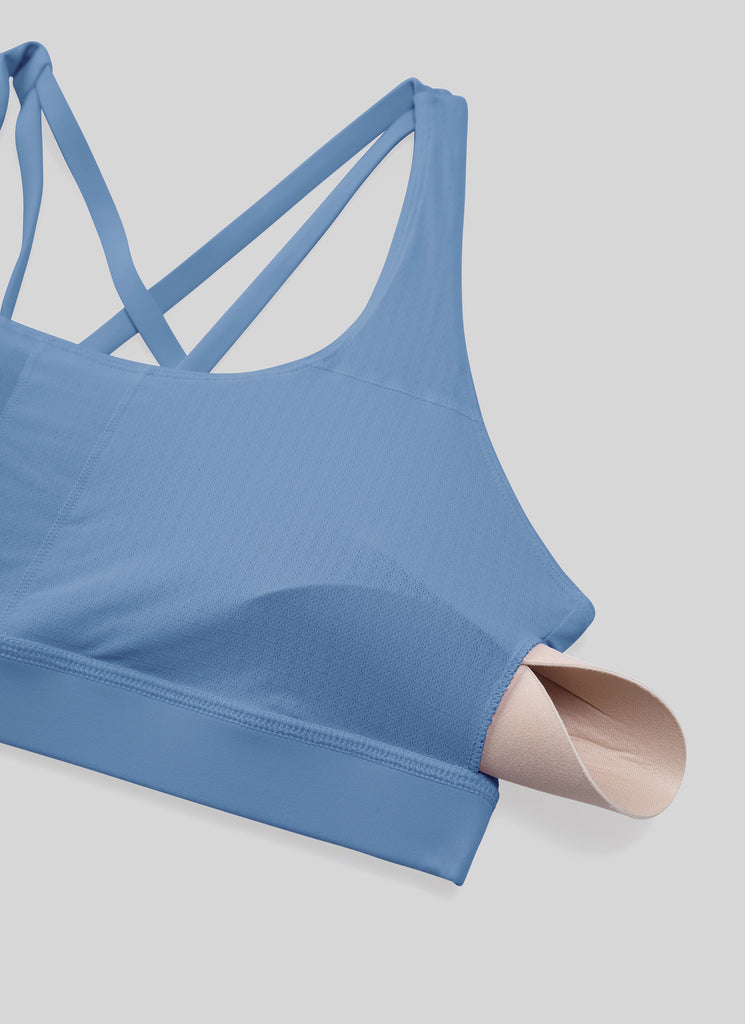 CRZ YOGA Women's Yoga Training Medium Support Nakedfeel Bra Cross Back Oasis Blue