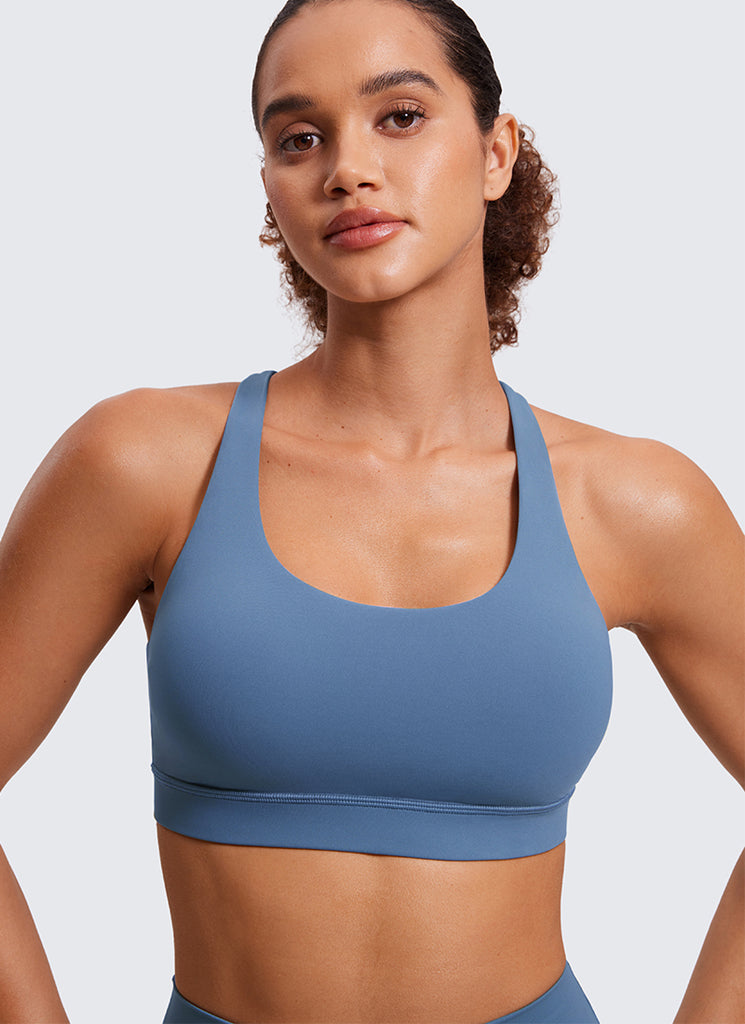CRZ YOGA Women's Yoga Training Medium Support Nakedfeel Bra Cross Back Larkspur Blue