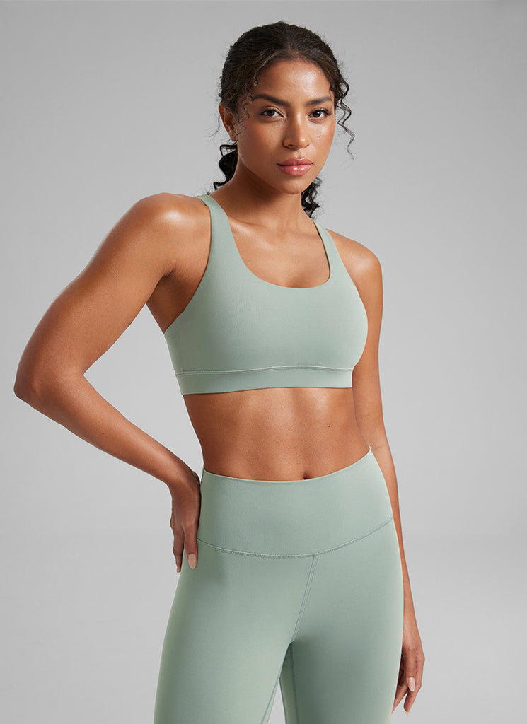 CRZ YOGA Women's Yoga Training Medium Support Nakedfeel Bra Cross Back Black Tie Dye Flowers