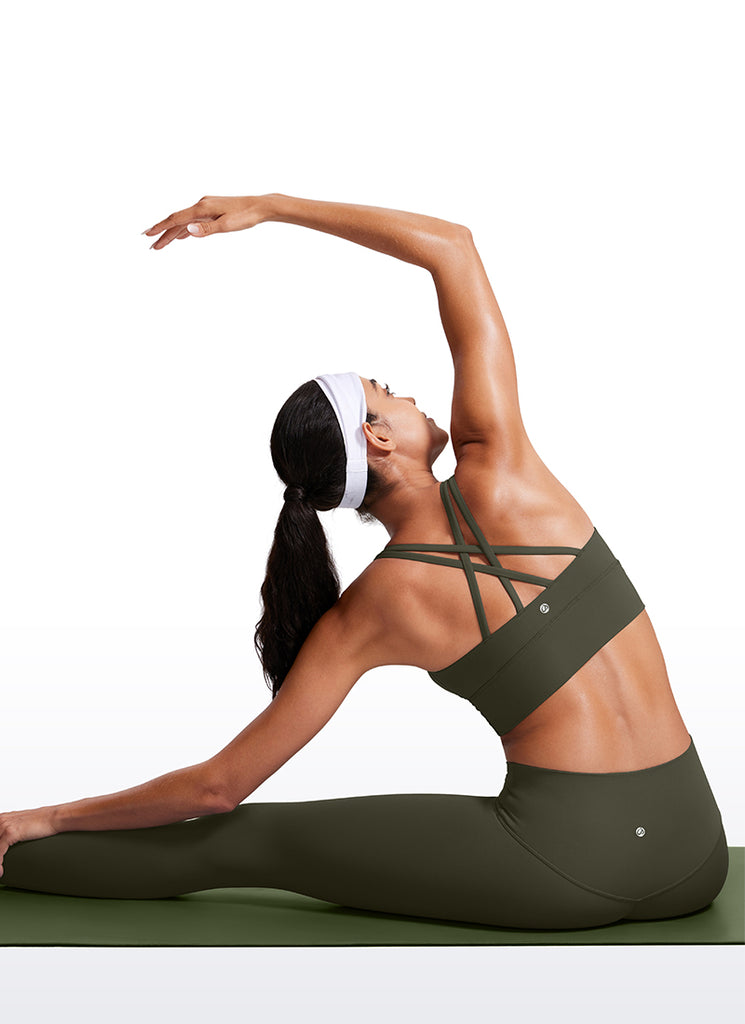 CRZ YOGA Womens Strappy Longline Nakedfeel Training Sports Bra Olive Green