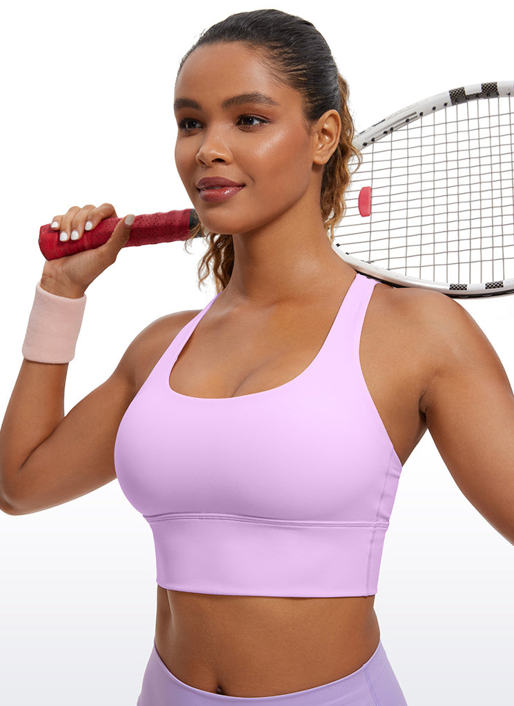 CRZ YOGA Womens Strappy Longline Nakedfeel Training Sports Bra Lilac