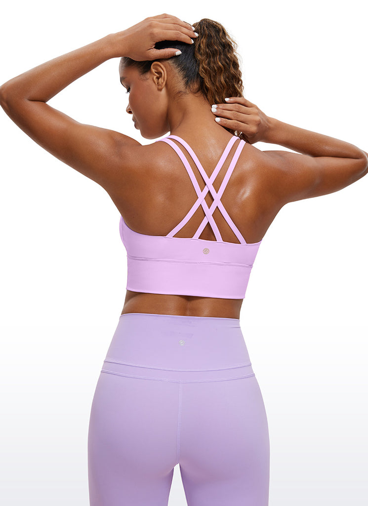 CRZ YOGA Womens Strappy Longline Nakedfeel Training Sports Bra Lilac
