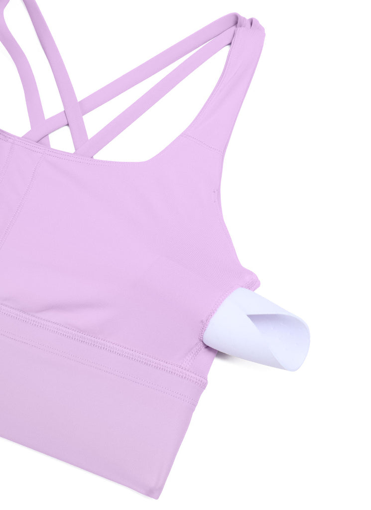 CRZ YOGA Womens Strappy Longline Nakedfeel Training Sports Bra Lilac