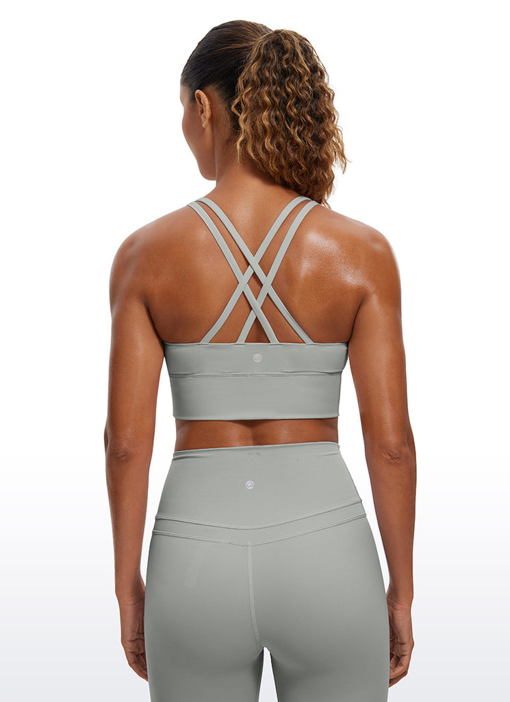 CRZ YOGA Womens Strappy Longline Nakedfeel Training Sports Bra Sterling