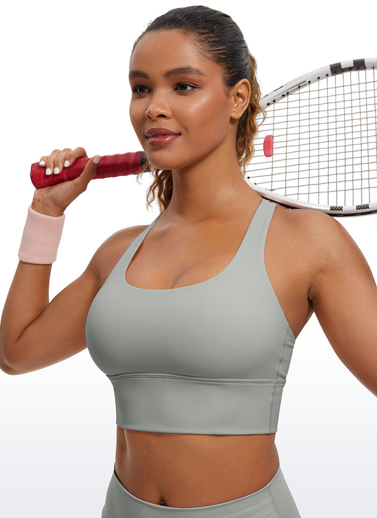 CRZ YOGA Womens Strappy Longline Nakedfeel Training Sports Bra Sterling