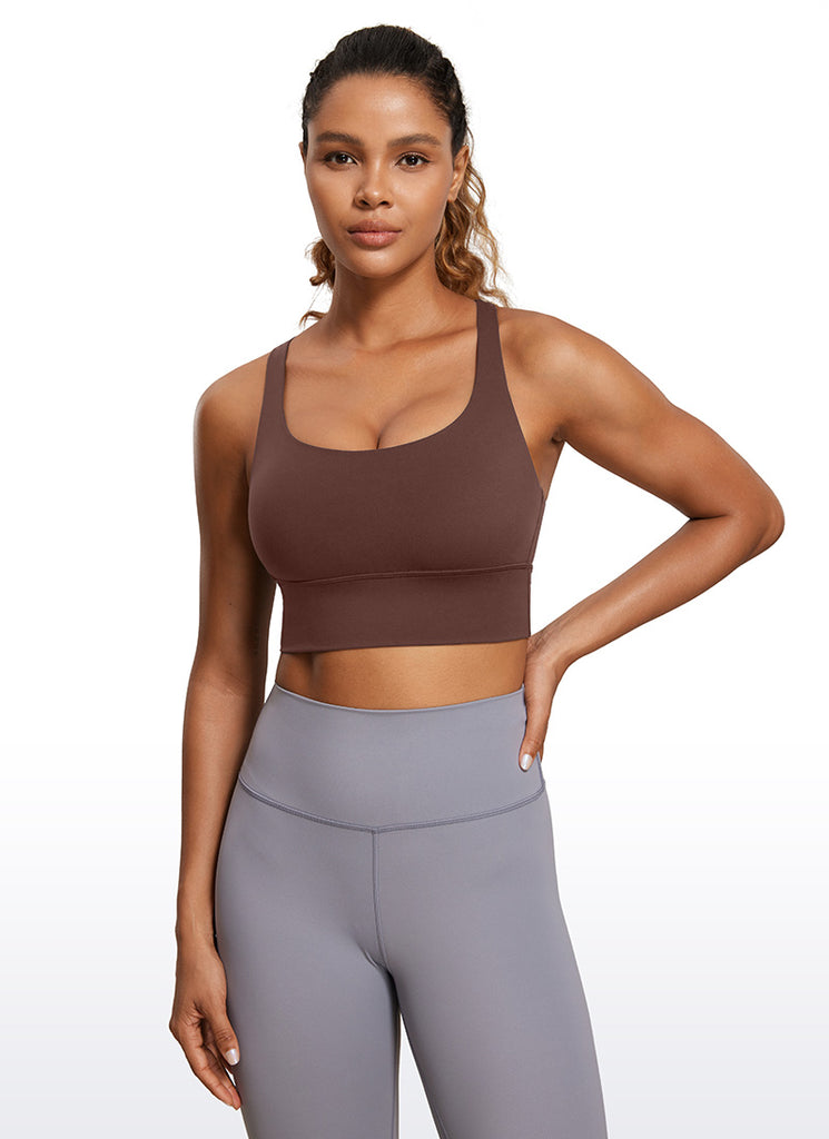 CRZ YOGA Womens Strappy Longline Nakedfeel Training Sports Bra Taupe