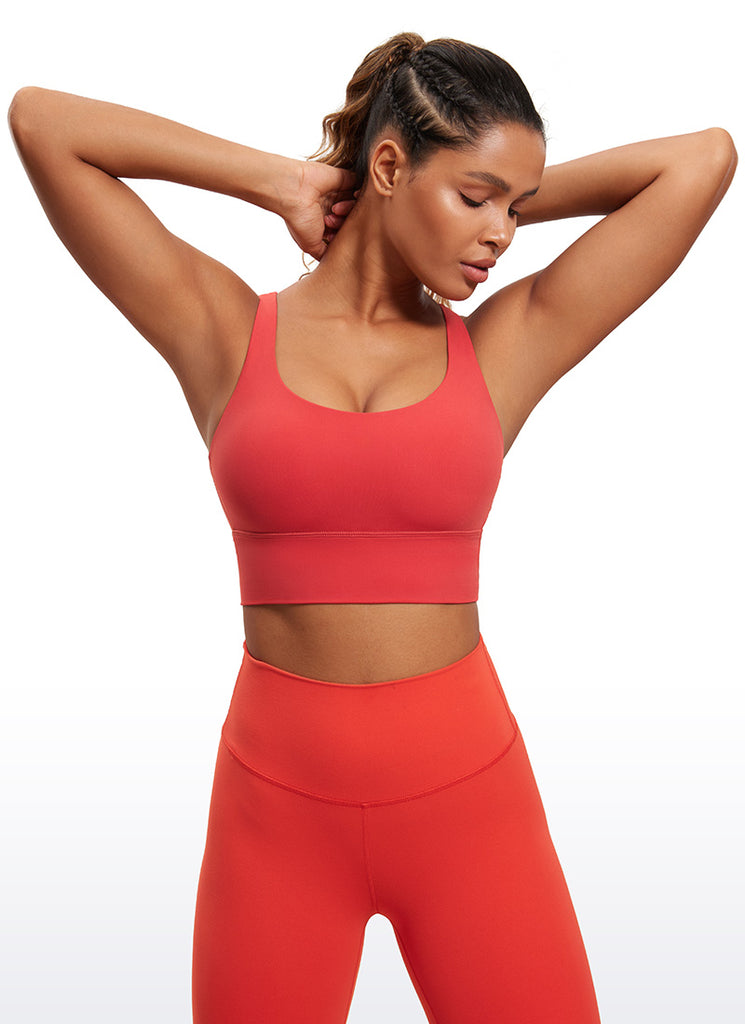 CRZ YOGA Womens Strappy Longline Nakedfeel Training Sports Bra Taupe