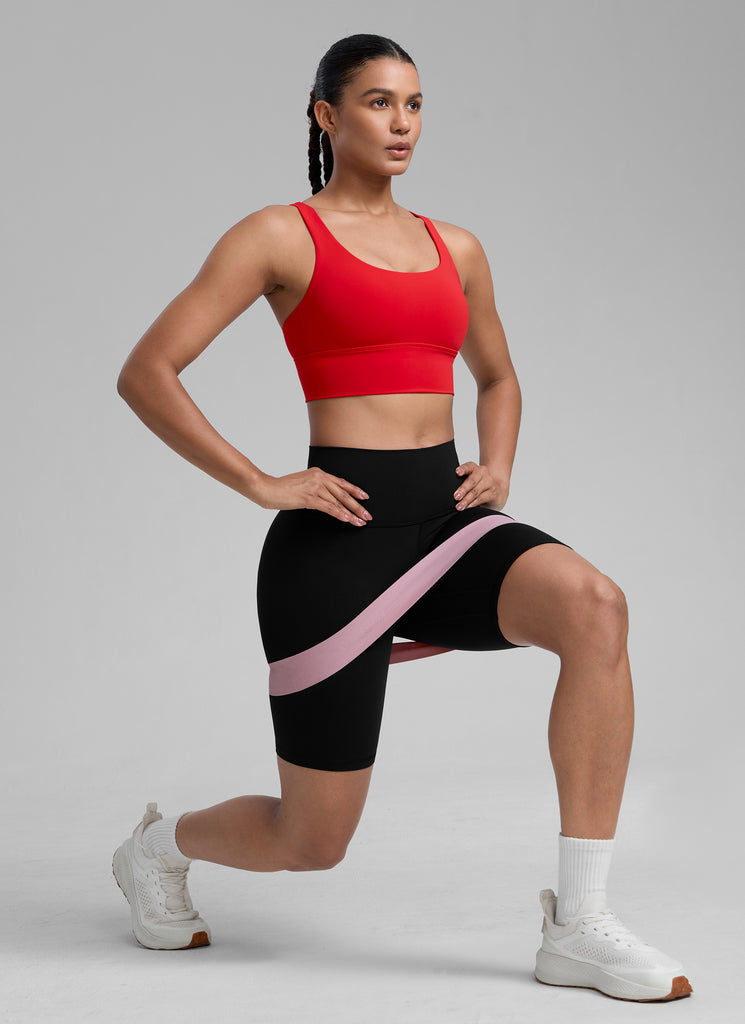 CRZ YOGA Womens Strappy Longline Nakedfeel Training Sports Bra Deep Red