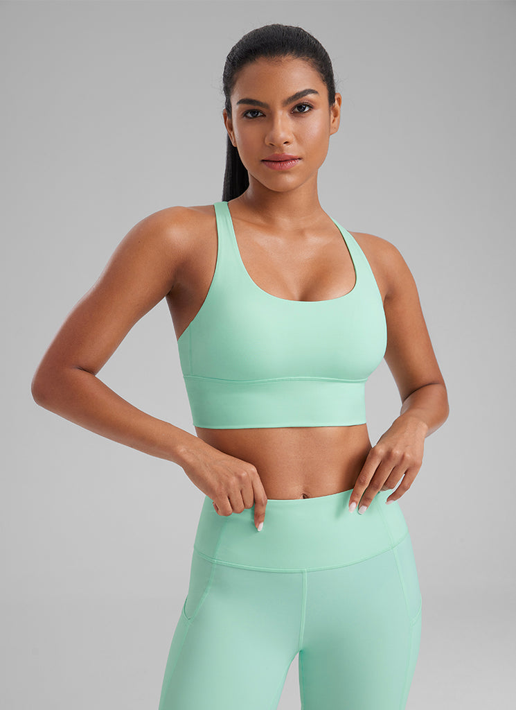 CRZ YOGA Womens Strappy Longline Nakedfeel Training Sports Bra Olive Green