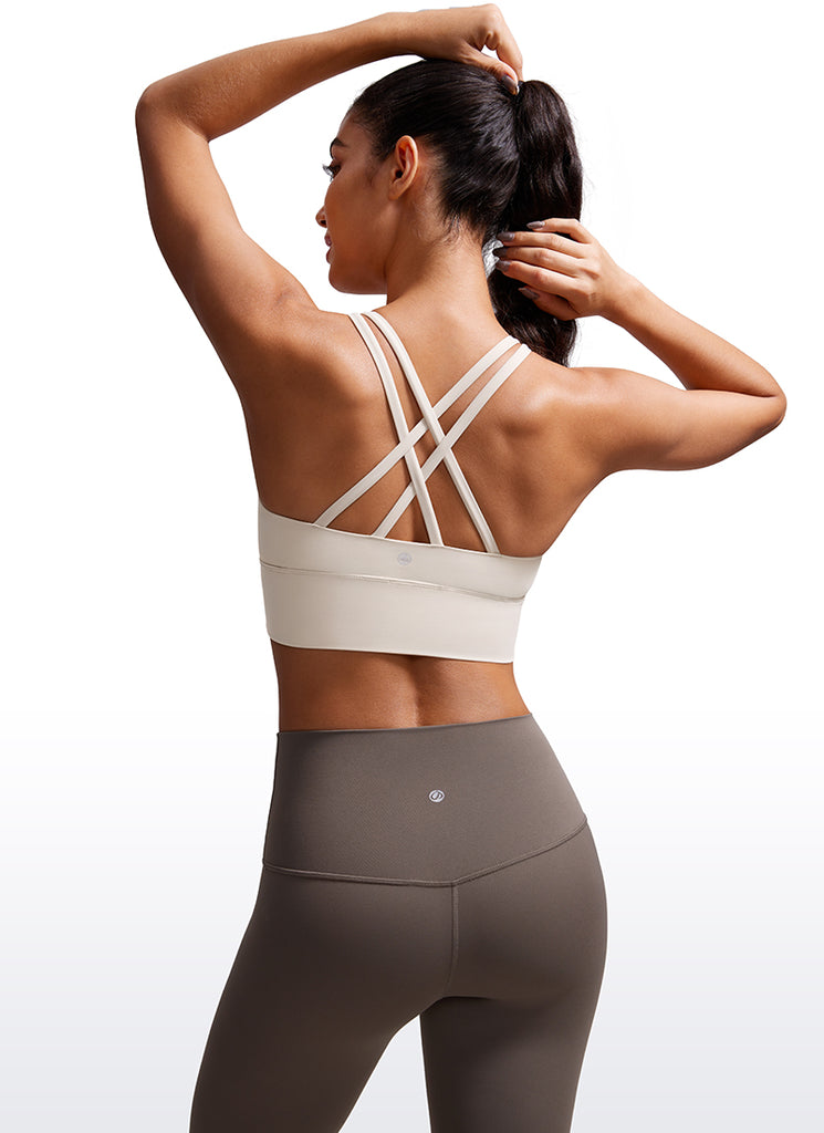 CRZ YOGA Womens Strappy Longline Nakedfeel Training Sports Bra Mojave Tan