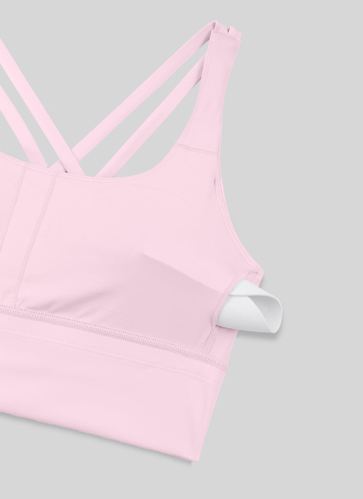 CRZ YOGA Womens Strappy Longline Nakedfeel Training Sports Bra Strawberry Pink