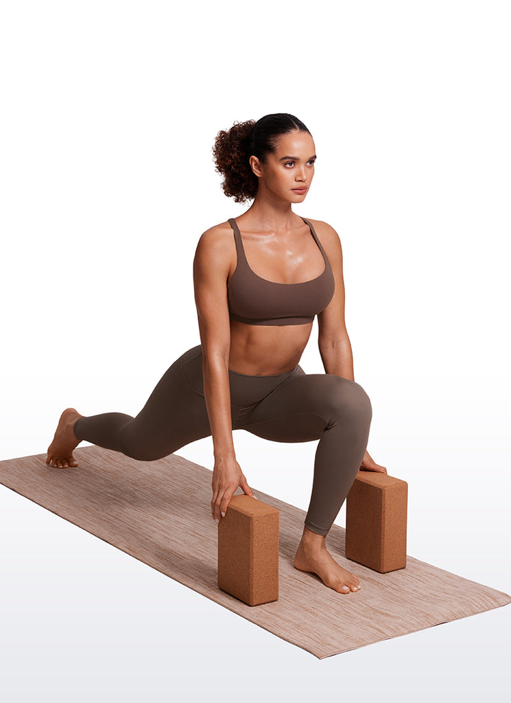 CRZ YOGA Women's Yoga Light Support Nakedfeel Strappy Bra Low Cut Taupe