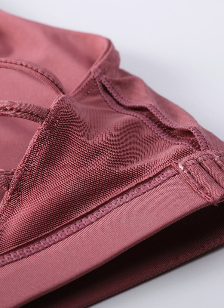 CRZ YOGA Women's Yoga Light Support Nakedfeel Strappy Bra Low Cut Misty Merlot