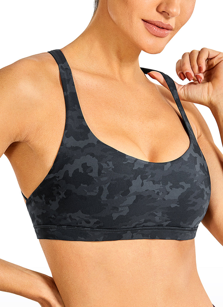 CRZ YOGA Women's Yoga Light Support Nakedfeel Strappy Bra Low Cut Camo Multi 6