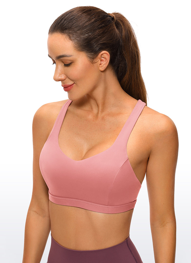 CRZ YOGA Women's Yoga Light Support Brushed Nakedfeel Strappy Bra The Breeze Blue