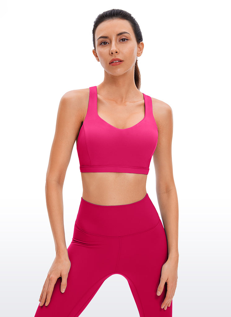 CRZ YOGA Women's Yoga Light Support Brushed Nakedfeel Strappy Bra Magenta Purple