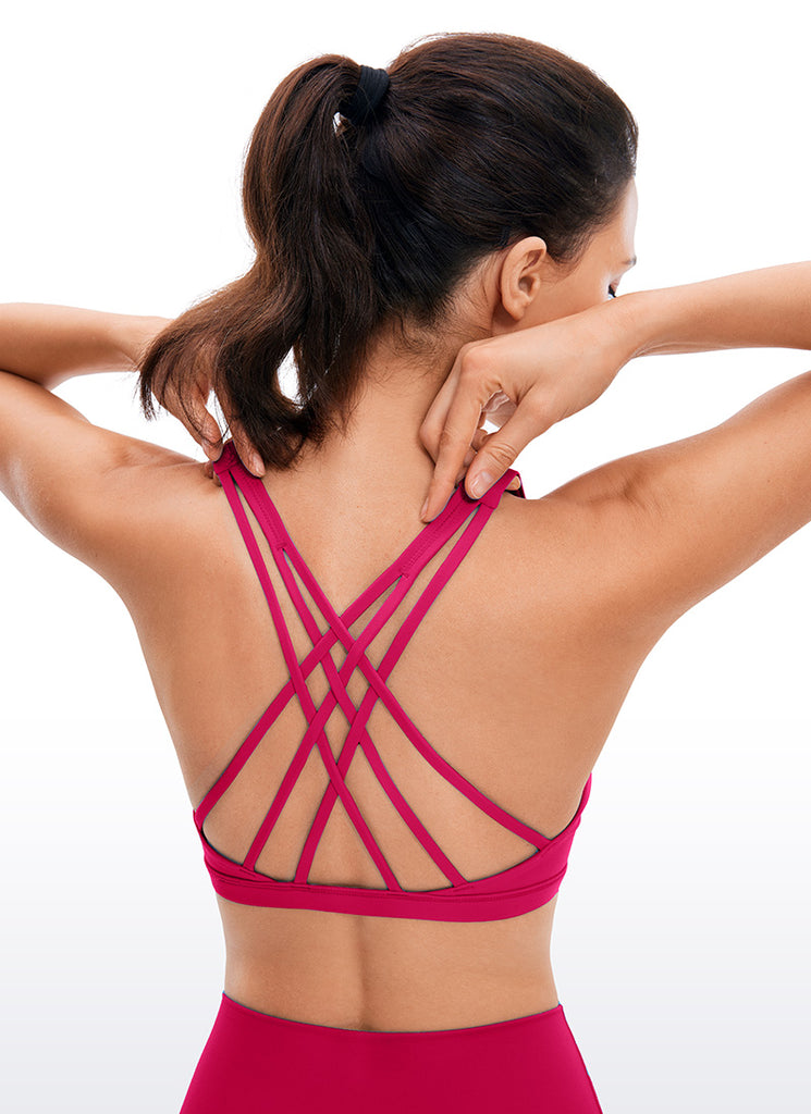 CRZ YOGA Women's Yoga Light Support Brushed Nakedfeel Strappy Bra Magenta Purple