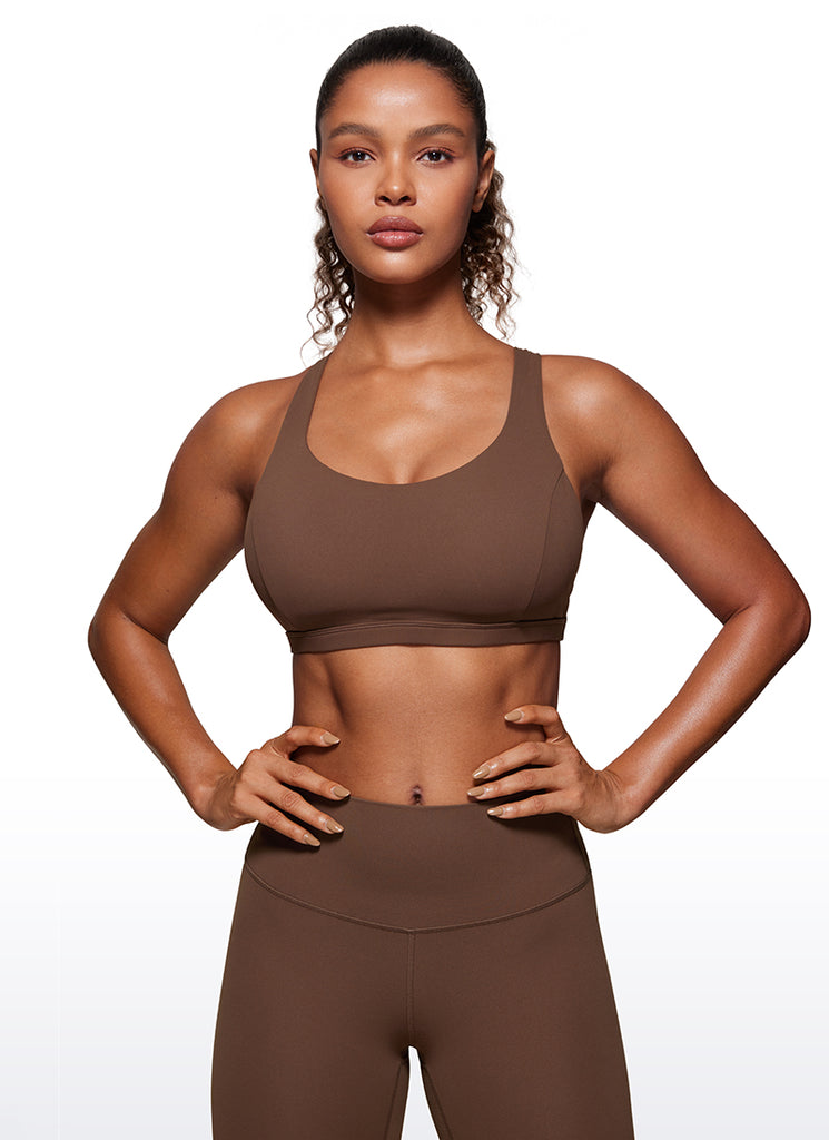 CRZ YOGA Women's Yoga Light Support Brushed Nakedfeel Strappy Bra Magenta Purple