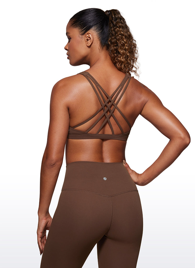 CRZ YOGA Women's Yoga Light Support Brushed Nakedfeel Strappy Bra Magenta Purple