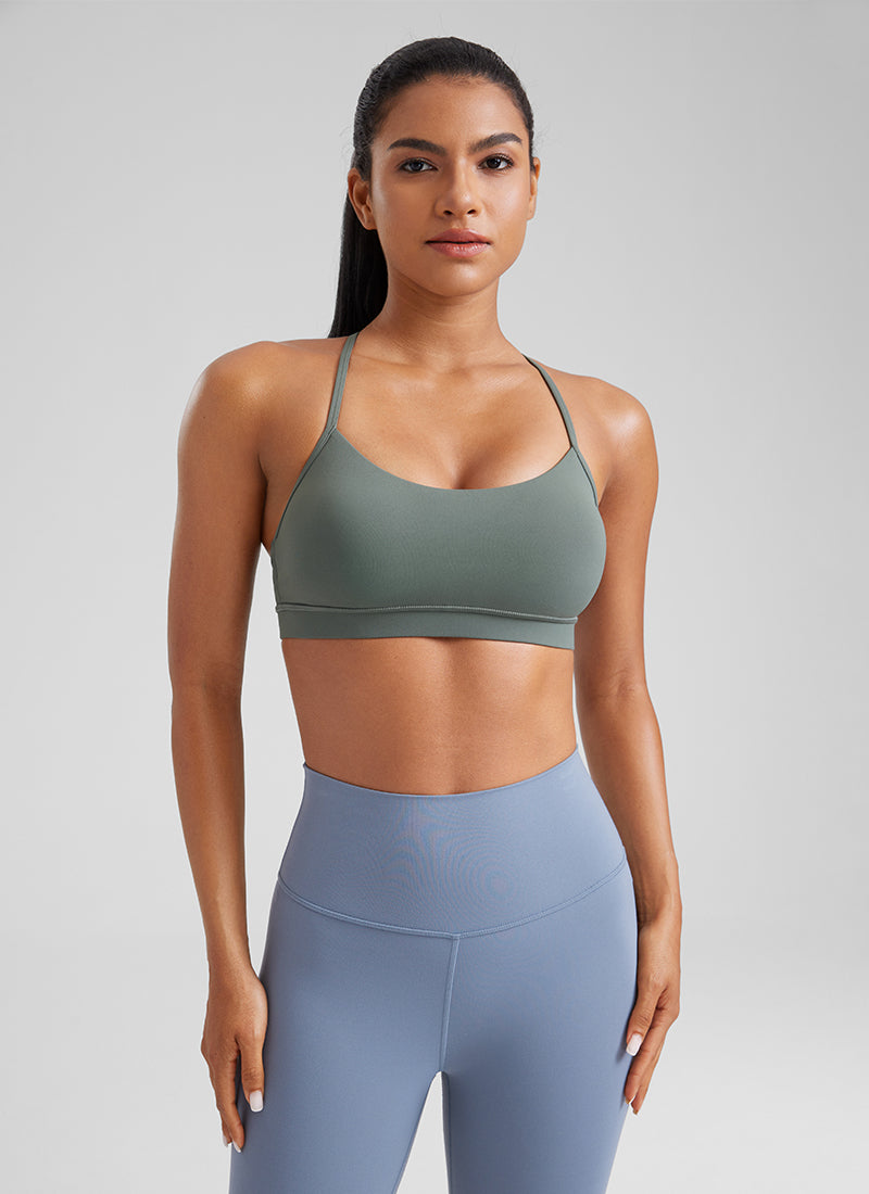 CRZ YOGA Women's Yoga Light Support Butterluxe Sports Bra Y back Grey Sage @model_info:Amanda