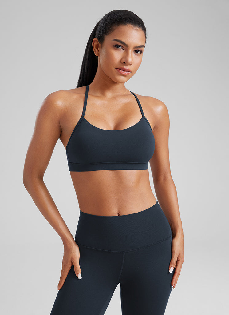 CRZ YOGA Women's Yoga Light Support Butterluxe Sports Bra Y back True Navy