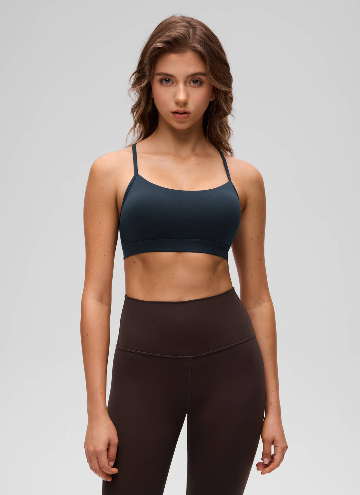 CRZ YOGA Women's Yoga Light Support Butterluxe Sports Bra Y back True Navy @model_info:Kriss