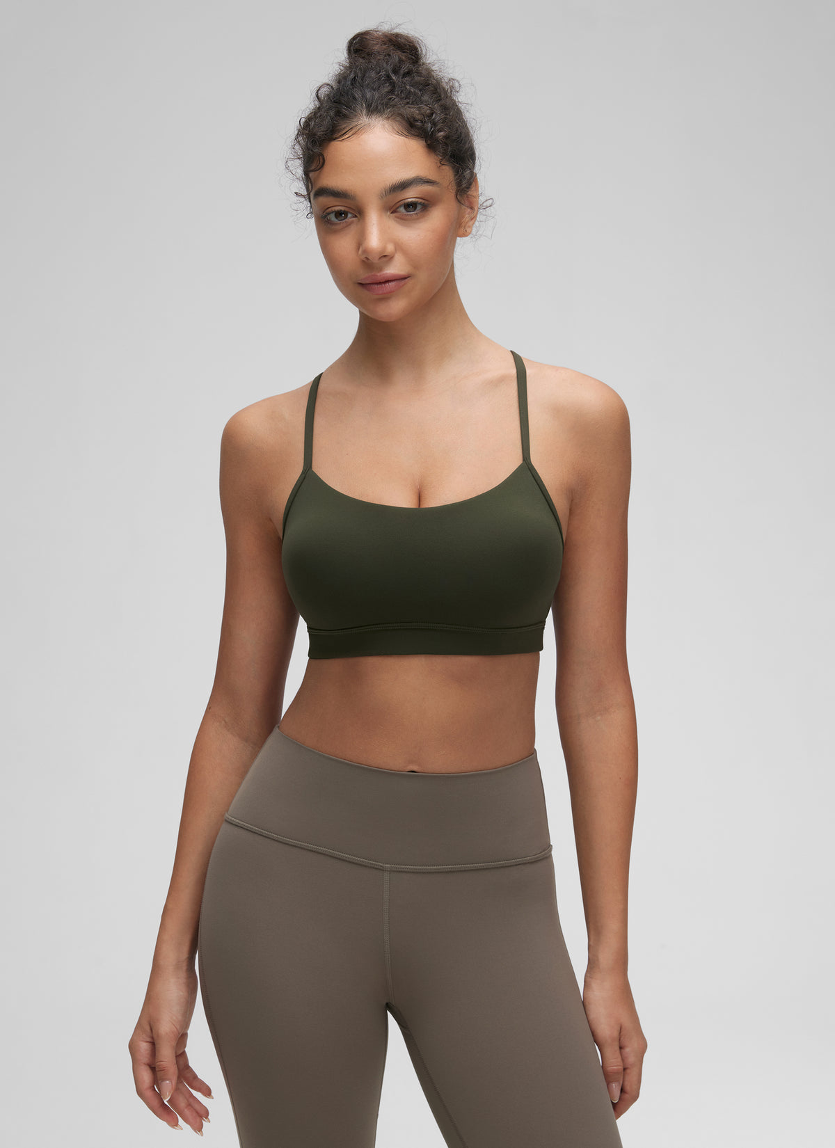 CRZ YOGA Women's Yoga Light Support Butterluxe Sports Bra Y back Olive Green @model_info:Anano