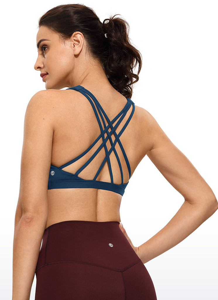 CRZ YOGA Women's Yoga Light Support Brushed Nakedfeel Strappy Bra French Navy